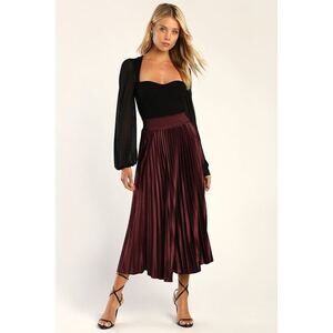 Lulus Sophisticated Vision Plum Satin Pleated Midi Skirt Purple - Size M